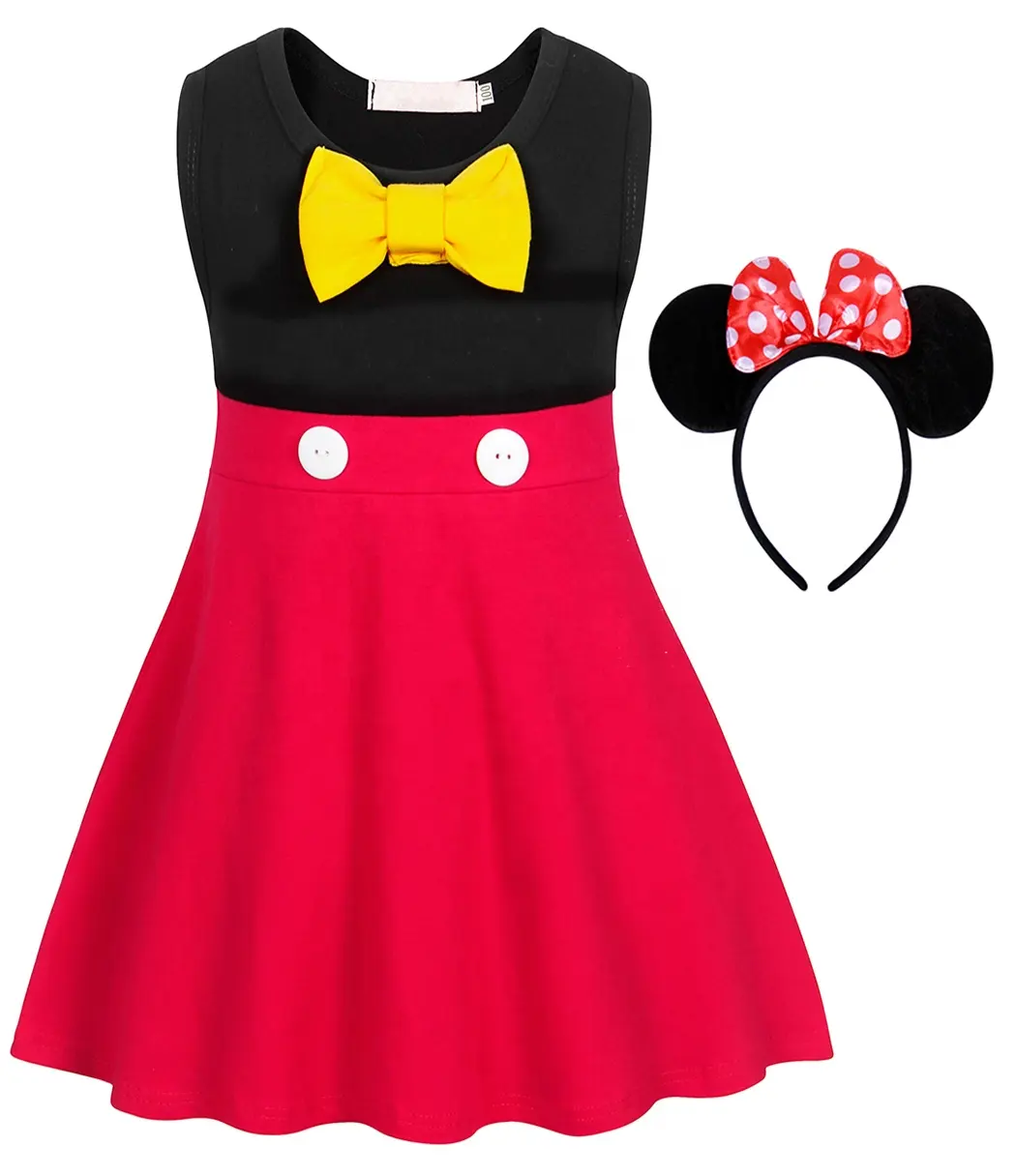 Freizeit kleider für Kinder Maus Prinzessin Kleid Red Princess Bow Rüschen Kleid Set Kostüme Kinder mit Mickey Stirnband zweiteilig