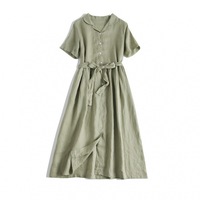 Été Nouvelle Arrivée Vintage Cotton Linen Short Sleeve Casual Women Long Dress