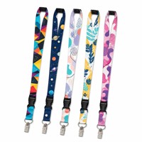 Lanière personnalisée en polyester avec impression numérique, porte-badge à crochet, motif géométrique lune étoile arbre pour le bureau et les salons professionnels