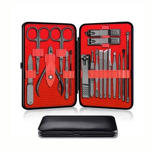 Màu Đỏ 18/15/12/7 Pcs Thép Không Gỉ Màu Đen Nail Clipper Grooming Kit Với Da Trường Hợp Du Lịch Làm Móng Bộ - Product Image 1