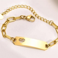 Chaîne à trombone épais en acier inoxydable, chaîne à trombone, taille personnalisée, barre incurvée, coeur creux, Bracelet en or vierge pour l'estampage