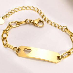 Yiwu Aceon Velle-Cadena de Clip de papel grueso de acero inoxidable, tamaño personalizado, barra curva, corazón hueco, pulsera dorada en blanco para estampado - Product Image 4