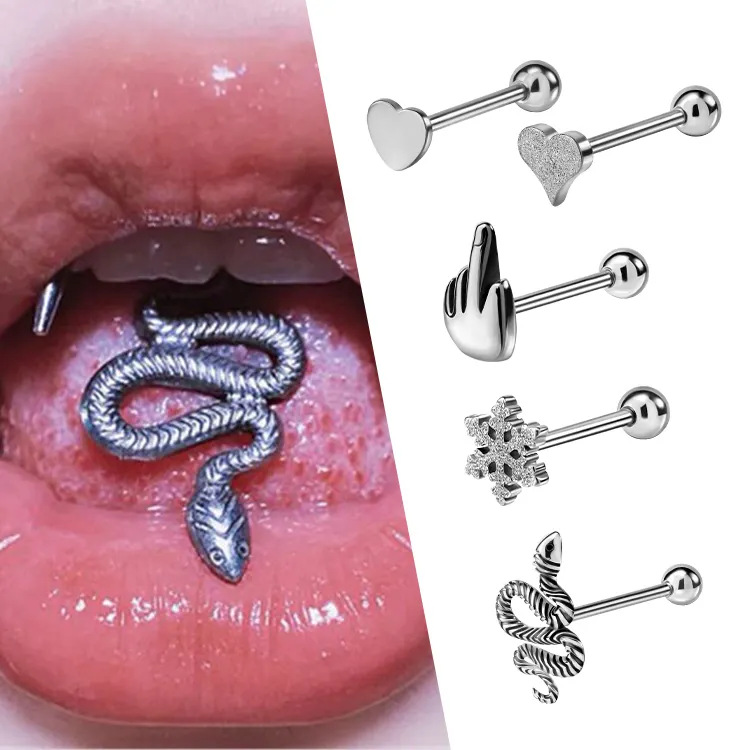 Piercing hipoalergénico de acero quirúrgico 316L para mujer, joyería Sexy para lengua, uñas, forma de serpiente, anillo para lengua