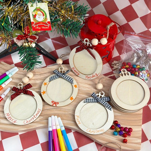 Ornement <span class=keywords><strong>de</strong></span> <span class=keywords><strong>Noël</strong></span> Clochette Cadre Photo en <span class=keywords><strong>Bois</strong></span> Peinture Pendentif à Colorier DIY Nouvel An Moderne Minimaliste - Product Image 3