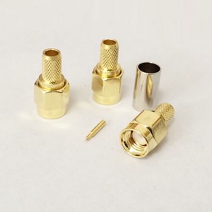 ขั้วต่อ SMAJ-3 แบบตรง (ชนิด Crimp, เกลียว/ขาเสียบภายใน) สำหรับสาย 50-3 และ RG58 - ขั้วต่อ RF ทองเหลืองชุบทอง H216 - Product Image 1