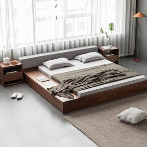 เตียงทาทามิไม้เนื้อแข็งแบบดั้งเดิมของญี่ปุ่น ทำจากไม้วอลนัทสีดำ แกะสลักด้วยมือ พร้อมลิ้นชักเก็บของแบบพับได้ ประหยัดพื้นที่ - Product Image 2