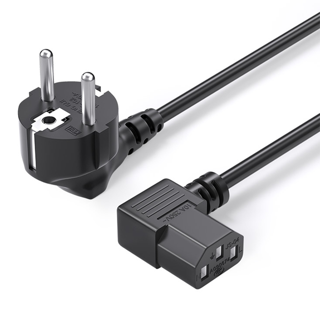 SIPU 2 Pin EU Cable Power Supply Cable Extension 3 Prong AC 90-Degree Angle Computer Power Cord Connector