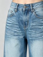 Jeans décontractés pour femmes à taille haute, coupe ample, respirants, en denim délavé, design personnalisé