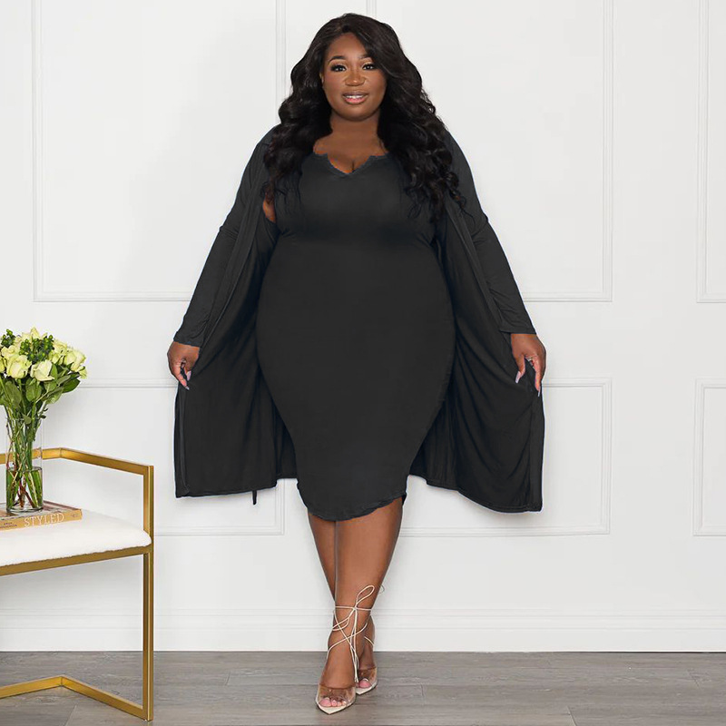 Black womens plus size 2 piece jacket dress