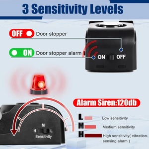 1 Unidad de Alarma Antirrobo Portátil para Puerta, 120dB, Tipo Cuña, con Sensibilidad Ajustable para Hogar, Dormitorio y Viajes - Product Image 3