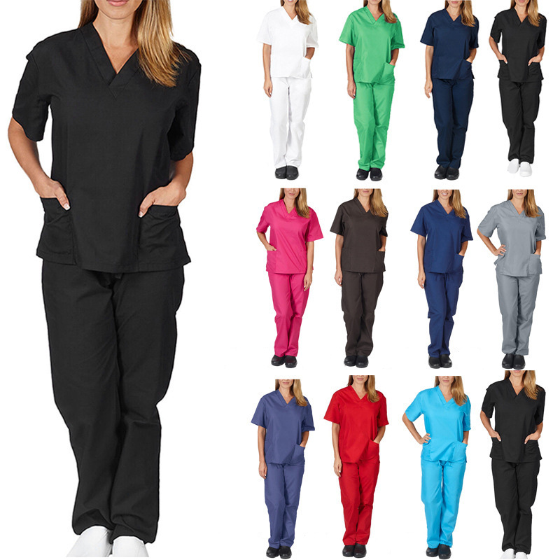 Modieuze Medische Scrubs Broek Uniformen Polyester Stof Ziekenhuis Uniformen Vrouwelijke Verpleging Scrub Sets Voor Vrouwen