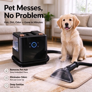 Nettoyeur vapeur portable pour taches d'animaux, machine à main pour canapé, lit d'animal, siège de voiture, éliminateur d'odeurs, usage domestique avec réservoir de détergent - Product Image 1