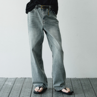 Jean droit ample bleu clair personnalisé pour homme – Coupe décontractée taille haute