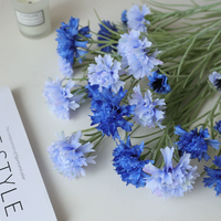 Chrysanthèmes et fleurs de marguerite artificielles en soie de haute qualité, 3 têtes, fleurs de bleuet, toucher réel, longue durée (3-5 ans)
