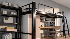 Heavy Duty Metal <strong>Loft</strong> <strong>Bed</strong> with D Wardrobe for Student Dormitory Small Space Bedroom Furniture Bunk <strong>Bed</strong> with Storage Shelves - Product Image 4