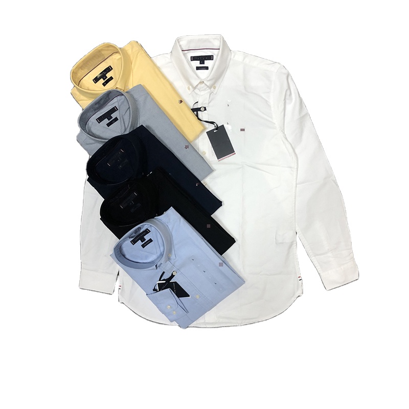 Рубашка мужская с отложным воротником, однобортная формальная повседневная хлопковая с пуговицами и длинными рукавами, однобортная, без рисунка