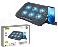 Support de refroidissement pour ordinateur portable avec 6 ventilateurs, double ports USB, réglage de la hauteur sur 5 niveaux, roue de réglage de la vitesse du ventilateur, refroidisseur pour ordinateur portable pour le jeu et le bureau