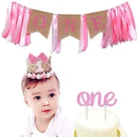 Idées de 1er anniversaire pour bébé de 1 an, décoration de 1er anniversaire pour filles, couronne, bandérole en toile de jute