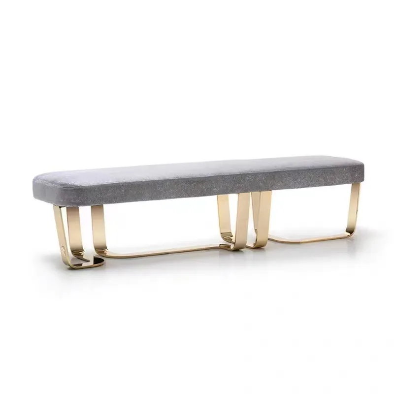 Italian light luxury stainless steel legs bedroom bedside stool fabric bench shoe stool by the door sofa stool by the living r