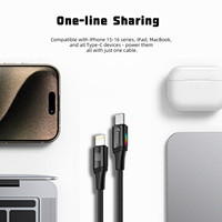 Câbles de charge et de données pour ordinateur portable et téléphone JERTECH CH-230 30W 20V 3A Type-C, tressage en nylon, alliage d'aluminium, LED, câble rapide Type C vers Lightning
