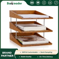 Support de rangement de bureau en bambou finition noyer à 3 compartiments pour documents et courrier, idéal pour le bureau et l'espace de travail (vente en gros)