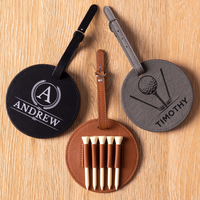 Porte-tee de golf prêt à l'emploi, en forme ronde, avec étiquette de sac, cordon en cuir réglable, pour sacs de sport, cadeau unique, accessoires de golf