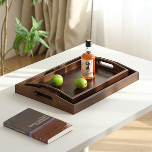 Rectangular Wooden <b>Tray</b> For Hotel <b>Tea</b> Coffee Serving With Handles Solid Color 20260617 - Product Image 2
