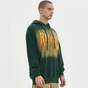Streetwear Fabricante Sun Faded Tela Impresso 100% Algodão Hoodie 320gsm Moletom Com Capuz Moda Streetwear Vestuário para a Juventude - Product Image 4