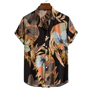 Custom Full Printing Summer 4 Way Stretch Fabric Short Sleeve Men's Button Down Collar Hawaiian Shirt Tropical Beach Shirts