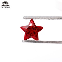EMEJEWE Pierre de rubis synthétique de laboratoire certifiée par un tiers, taille étoile, couleur rouge, effet de jeu de couleurs/feu, pour bijoux personnalisés