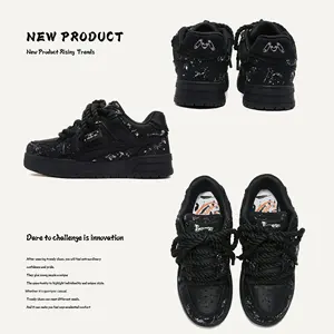 Zapatos de Invierno Personalizados de Cuero, Estilo Urbano, Negros, con Cordones, de Caña Baja, con Suela de Yute y Goma, que Aumentan la Estatura - Product Image 2