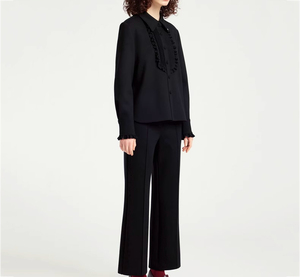 Nuovi Arrivi 2025: <span class=keywords><strong>Camicia</strong></span> Casual da <span class=keywords><strong>Donna</strong></span> Vintage Primaverile <span class=keywords><strong>Nera</strong></span> in 100% <span class=keywords><strong>Lino</strong></span> a Maniche Lunghe con Volant, Abbigliamento Personalizzato - Product Image 4