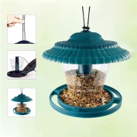 Mangeoire pour oiseaux sauvages en plastique PP, suspendue, alimentation automatique, diamètre 19 cm x hauteur 17,5 cm avec toit pour jardin extérieur