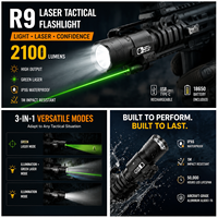 Lampe torche tactique LED rechargeable R9 2100 lumens avec laser vert, Type-C, en alliage d'aluminium, étanche IP66, faisceau réglable