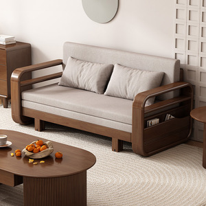 Sofá <span class=keywords><strong>Cama</strong></span> Seccional Moderno de Madera Maciza, Plegable, de Doble Uso, para Sala de Estar, Individual/Doble, Multifuncional, Retráctil - Product Image 4