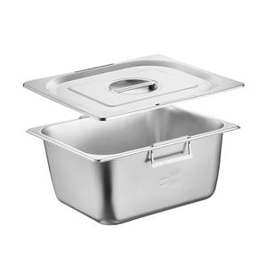 <span class=keywords><strong>Plateau</strong></span> rectangulaire en acier inoxydable 304 avec double poignée, boîte de rangement alimentaire approfondie, couvercle à rabat, impression personnalisée pour une utilisation en cuisine - Product Image 1