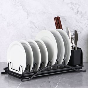 DS1328メタルワイヤー水切りボウルポットリッドプレート収納棚乾燥スタンド取り外し可能なカトラリーホルダー付きアルミ皿乾燥ラック - Product Image 6