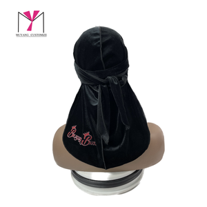 Durag en velours noir MUYANG CUSTOMIZE, unisexe, style hip-hop, ajustable, pour toutes les saisons, usage décontracté - Product Image 2