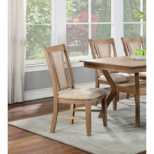 Ensemble de chaises de cuisine transitionnelles DB à 2 côtés en bois massif beige avec siège rembourré en similicuir ton naturel - Product Image 5