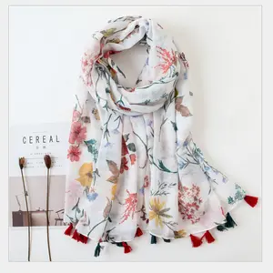 180*90cm Romantic Cotton And Linen Printed Hijab Scarf Autumn And Summer Shawl