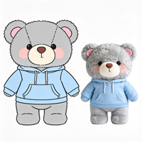 Peluche d'ours gris promotionnelle personnalisée avec sweat à capuche bleu – Peluche d'ours mignonne et personnalisable