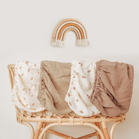 Housse de lit bébé ajustée en crêpe 100 % coton biologique, douce et neutre, 200 fils, anti-déchirure, best-seller transfrontalier