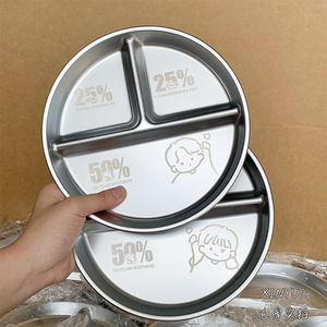 จานอาหารกลางวันเด็กสแตนเลสทรงกลมสามช่องพร้อมคู่มือการรับประทานอาหารสำหรับใช้ในบ้านและโรงเรียน - Product Image 2