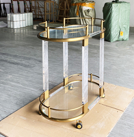Chariot de service commercial moderne à 2 niveaux en métal, style européen antique, avec 4 roues, porte-vin, chariot de bar en acrylique, chariot d'hôtel