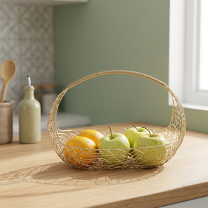 Panier à fruits en fil métallique rond fait à la main, conteneur de rangement, design minimaliste pour la cuisine, support alimentaire à un seul niveau - Product Image 2