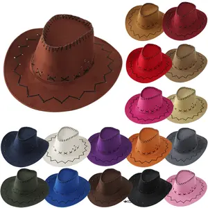 Sombrero con visera ancha para hombre y mujer, Bandana cuadrada, pañuelo, sombrero de Cowboy occidental de fieltro, Retro