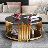 Table basse ronde de salon en acier inoxydable de haute couture, disponible en or ou en argent