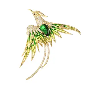 Broche vintage en laiton CZ, broche pour femmes et hommes, Animal Phoenix oiseau émail multicolore, bijoux