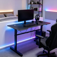 Table de jeu PC noire en forme de T, robuste, avec structure en acier, pour la maison, compacte, vente en gros