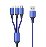 Kabel Pengisian Daya 3-in-1 Berbahan Nilon Warna-warni dan Aluminium Alloy, Konektor USB-A/Micro USB/Type-C, Pengisian Cepat, Transfer Data, Murni